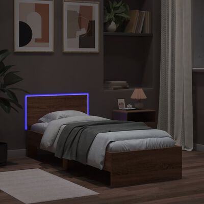 vidaXL Bedframe met hoofdbord en LED bruin eikenkleur 75x190 cm