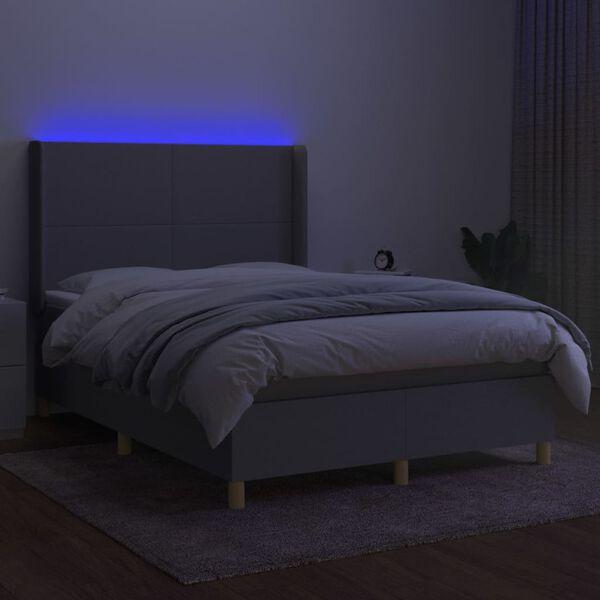vidaXL Boxspring met matras en LED stof lichtgrijs 140x200 cm