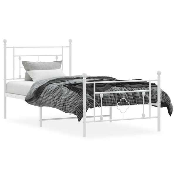 vidaXL Bedframe met hoofd- en voeteneinde metaal wit 90x200 cm