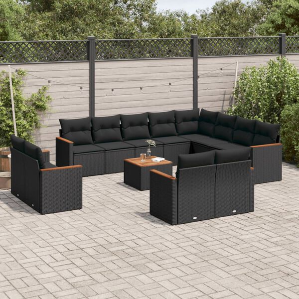 vidaXL 13-delige Loungeset met kussens poly rattan zwart