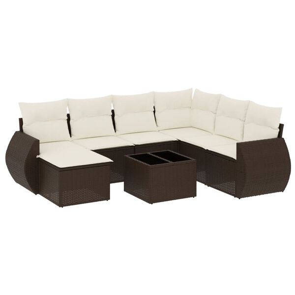 vidaXL 8-delige Loungeset met kussens poly rattan bruin