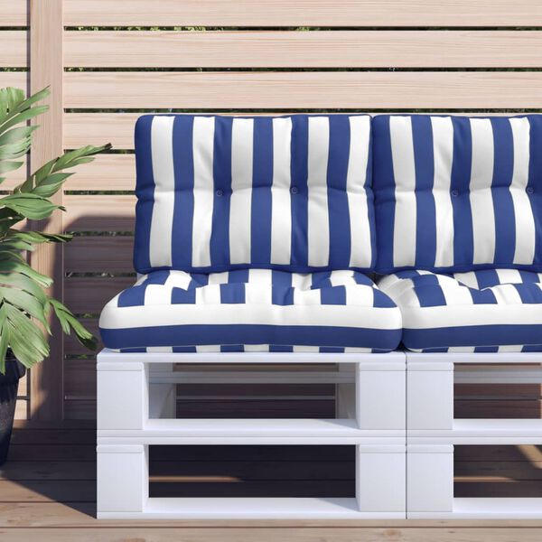 vidaXL Palletkussen gestreept 60x40x12 cm stof blauw en wit