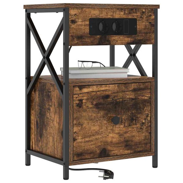 vidaXL Nachtkastje 2 pcs Gerookt eiken 40 x 31 x 60 cm Bewerkt hout