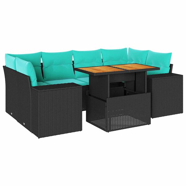 vidaXL 7-delige Loungeset met kussens poly rattan zwart