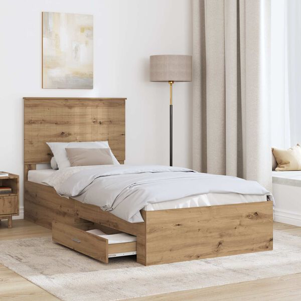 vidaXL Bedframe met hoofdeinde Artisan Eiken 90 x 190 cm Bewerkt hout