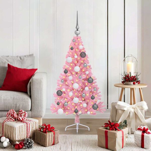 vidaXL Kunstmatig Voorverlicht Kerstboom met 150 LED Roze 120 cm PVC