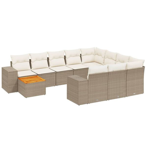 vidaXL 11-delige Tuinset met kussens poly rattan beige