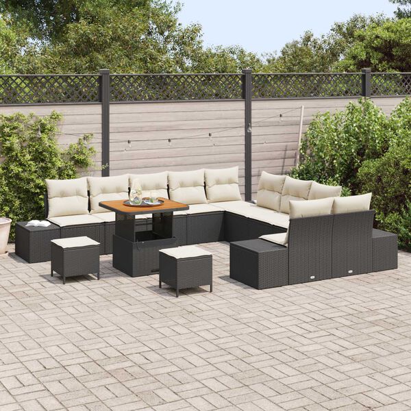 vidaXL Tuinbankenset met kussen 13 pcs Zwart poly rattan