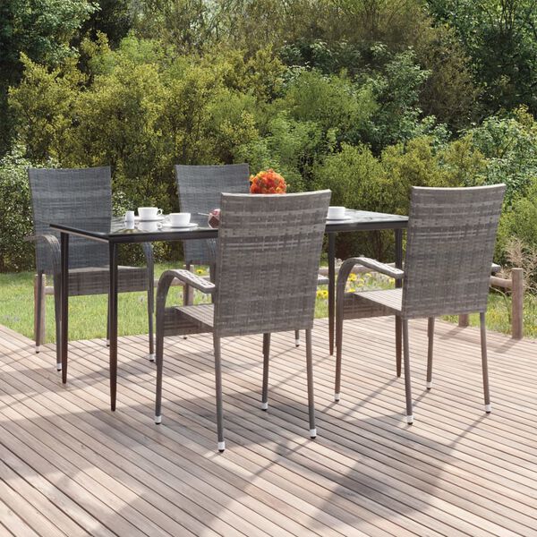 vidaXL 5-delige Tuinset poly rattan grijs