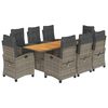 vidaXL 9-delige Tuinset met kussens poly rattan grijs