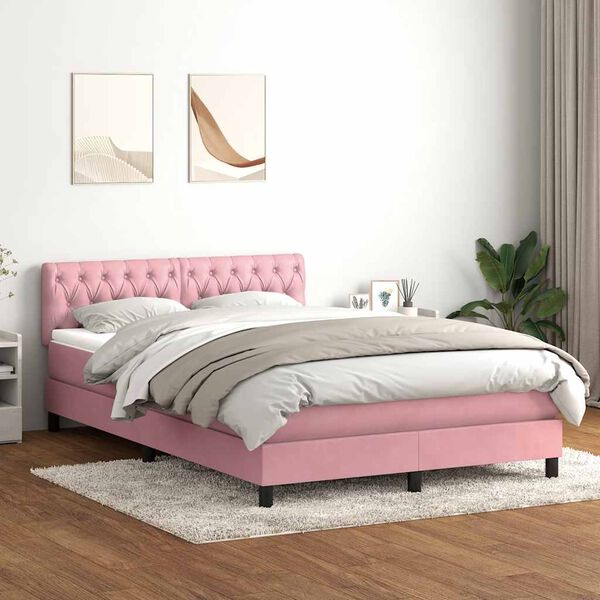 vidaXL Boxspring met matras en LED fluweel roze 160x210 cm