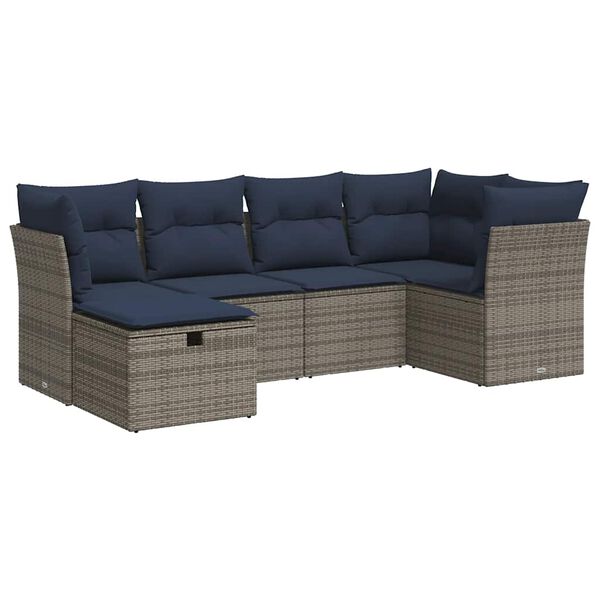 vidaXL 6-delige Loungeset met kussens poly rattan grijs
