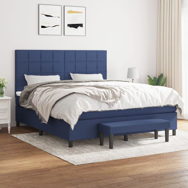 vidaXL Boxspring met matras stof blauw 180x200 cm
