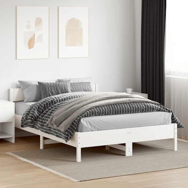 vidaXL Bedframe zonder matras massief grenenhout wit 160x200 cm