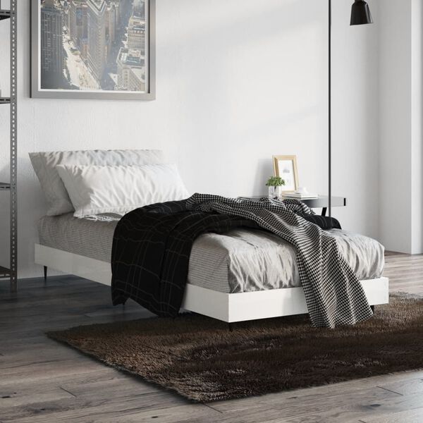 vidaXL Bedframe bewerkt hout hoogglans wit 75x190 cm