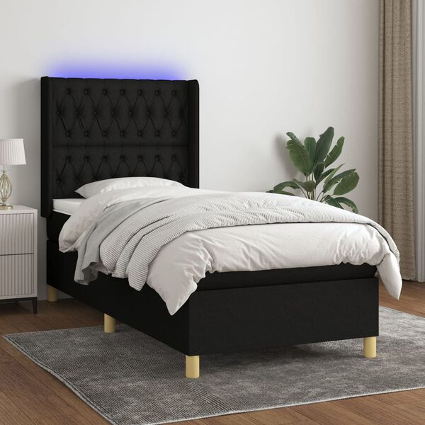 vidaXL Boxspring met matras en LED stof zwart 90x200 cm