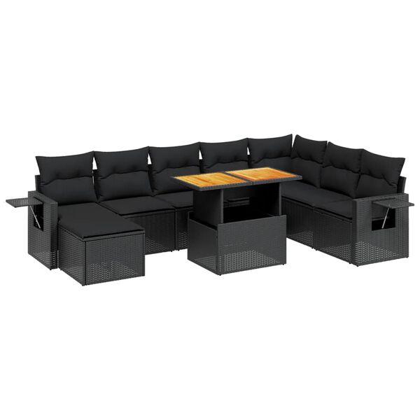 vidaXL 9-delige Loungeset met kussens poly rattan zwart