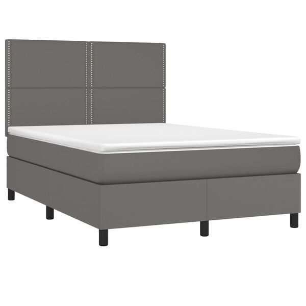 vidaXL Boxspring met matras kunstleer grijs 140x190 cm