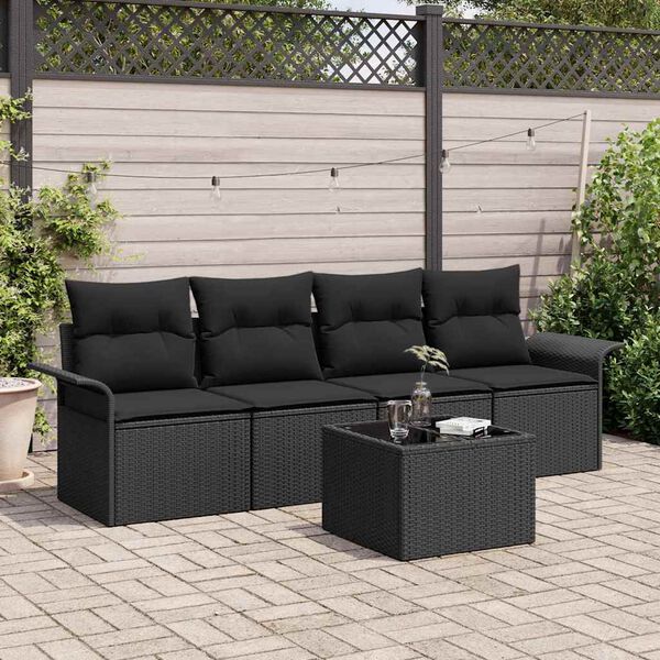 vidaXL Tuin Sofa Set met kussen met opslag 5 pcs Zwart poly rattan