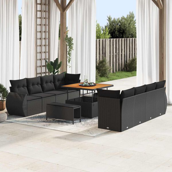 vidaXL Tuin Sofa Set met kussen met opslag 11 pcs Zwart poly rattan