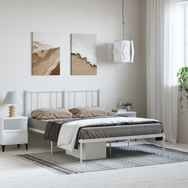 vidaXL Bedframe met hoofdbord metaal wit 150x200 cm