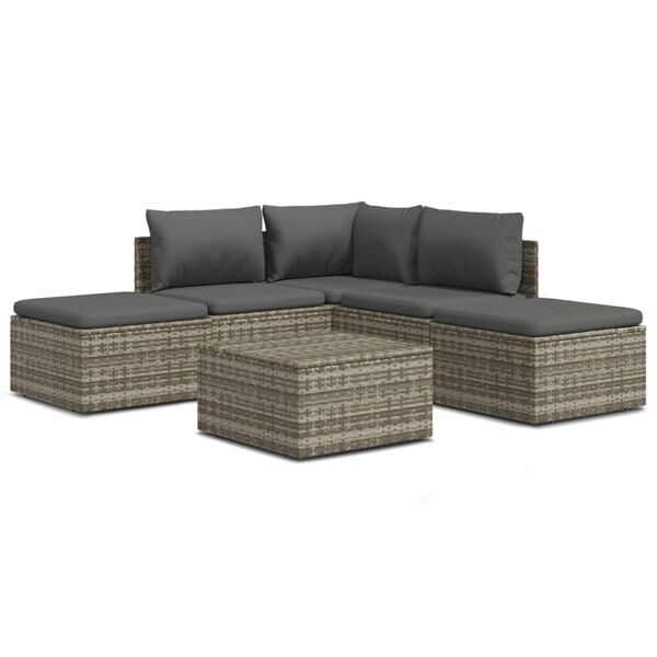 vidaXL 6-delige Loungeset met kussens poly rattan grijs