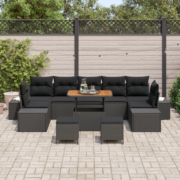 vidaXL Tuin Sofa Set 10 pcs Zwart Poly Rattan en Poedergecoat Staal