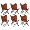 vidaXL Vlinderstoelen 6 st kindermaat echt leer bruin