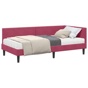 vidaXL Hoekbedframe met Matras 2 st Wijnrood 80 x 200 cm Fluweel