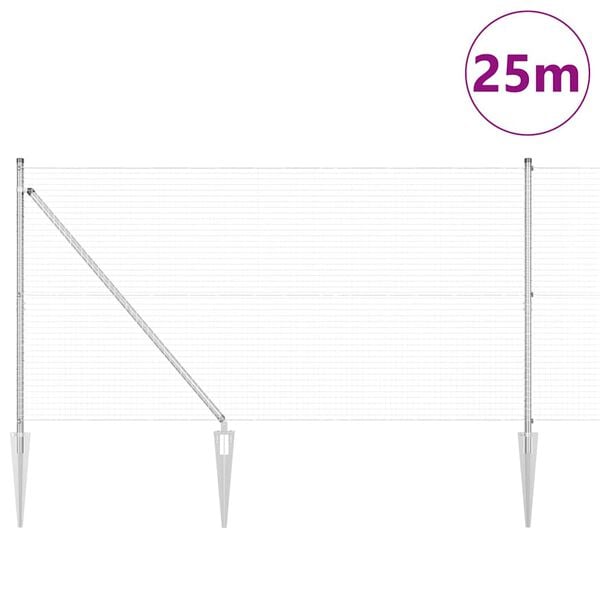 vidaXL Afrasteringspaal Zilver 25 x 1,2 m (25 x 25 mm gaas) Staal