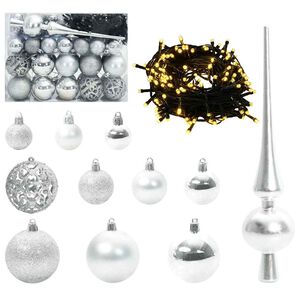 vidaXL Kerstbal Set met 150 LED 61 pcs Zilver Kunststof