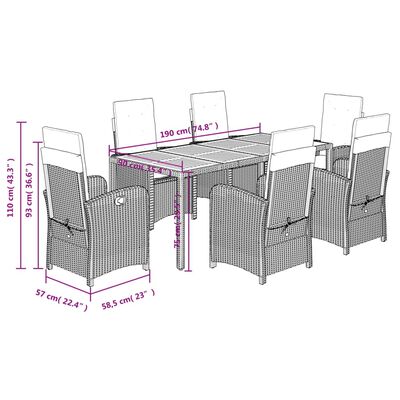 vidaXL 7-delige Tuinset met kussens poly rattan grijs