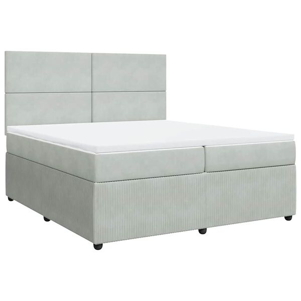 vidaXL Boxspring met matras fluweel lichtgrijs 200x200 cm