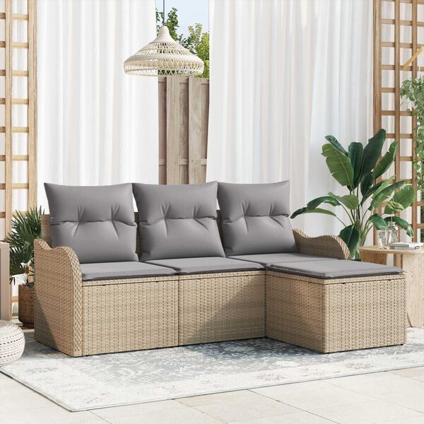 vidaXL Tuin Sofa Set met kussen met opslag 4 pcs Beige poly rattan
