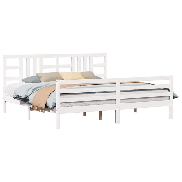 vidaXL Bedframe met hoofdbord massief hout wit 200x200 cm