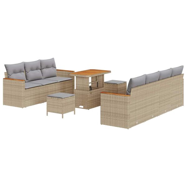 vidaXL Tuin Sofa Set met kussen met opslag Beige Poly riet