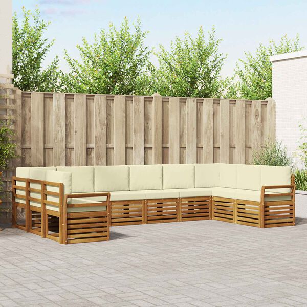 vidaXL Hoekbank Set 10 pcs Natuurlijk en Cr&egrave;me Massief Acaciahout
