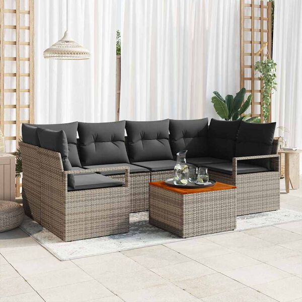 vidaXL Tuin Sofa Set met kussen 7 pcs Grijs Poly riet