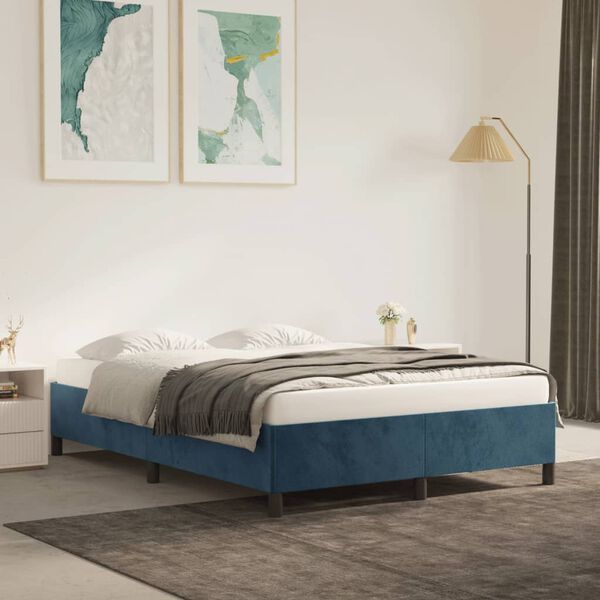 vidaXL Bedframe zonder matras 140x200 cm fluweel donkerblauw