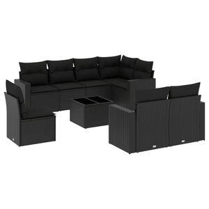 vidaXL 9-delige Loungeset met kussens poly rattan zwart