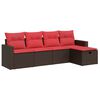 vidaXL 5-delige Loungeset met kussens poly rattan bruin