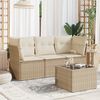 vidaXL 4-delige Loungeset met kussens poly rattan beige