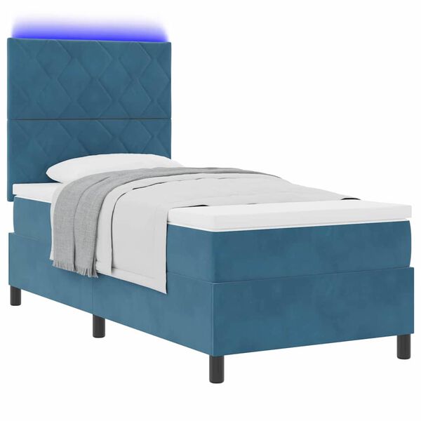 vidaXL LED Box Spring Bed met matras Donkerblauw 100 x 200 cm Fluweel