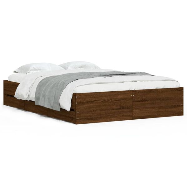 vidaXL Bedframe met lades bewerkt hout bruin eikenkleur 135x190 cm