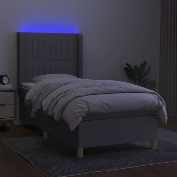 vidaXL Boxspring met matras en LED stof lichtgrijs 80x200 cm