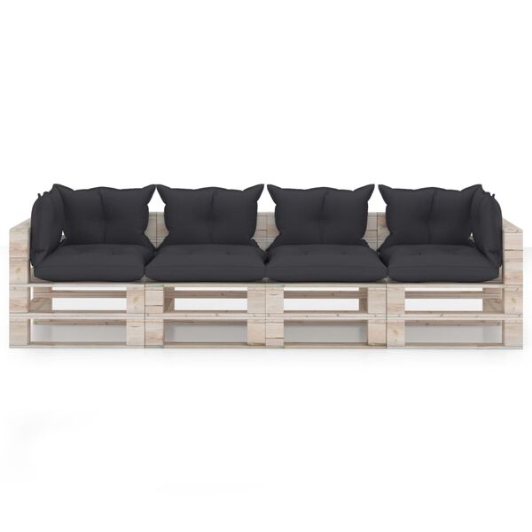 vidaXL Tuinbank pallet 4-zits met kussens grenenhout