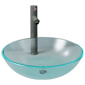 vidaXL Wastafel met kraan en pop-up afvoer mat gehard glas
