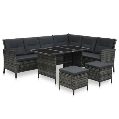 vidaXL 4-delige Loungeset met kussens poly rattan grijs