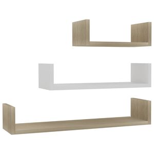 vidaXL Wandschappen 3 st bewerkt hout wit en sonoma eikenkleur