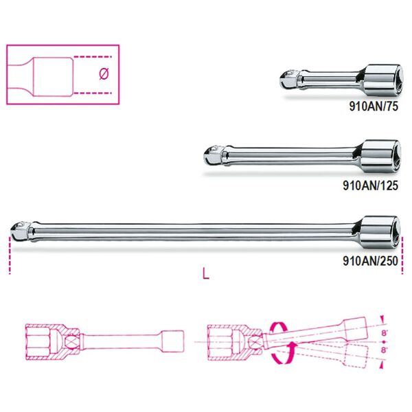 Beta Tools Verlengstuk zwenkbaar 3/8" 910AN/250